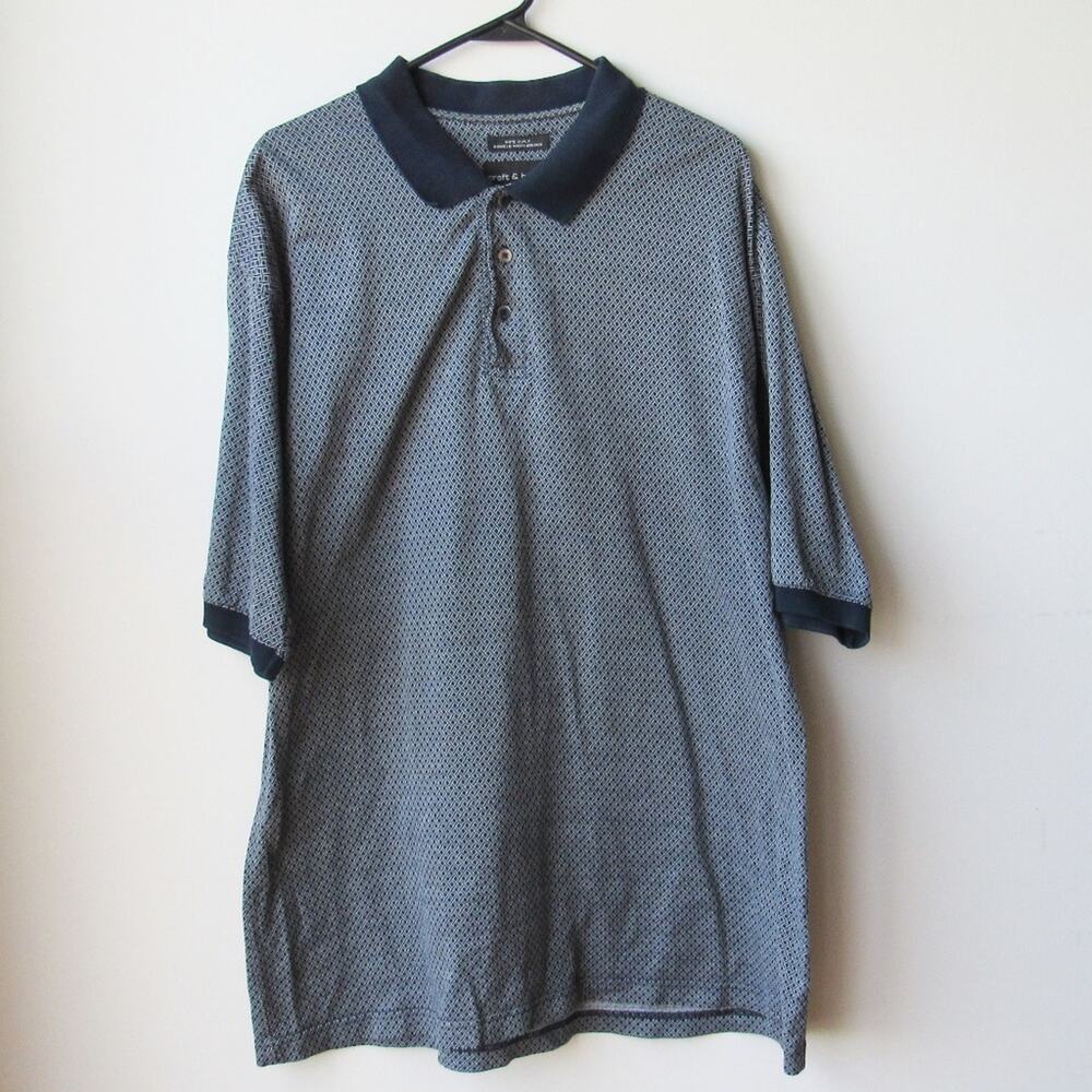 Croft & Barrow Men's Blue White Double Mercerized Collared Polo Shirt Size L